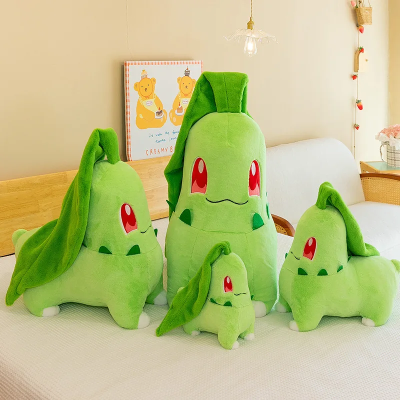 Soft Cute Pokemon Chikorita Plush Toy Transformation Plant Leaf Pillow Stuffed Animal Doll Figure Kids Birthday Gift Present