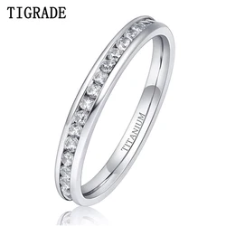 TIGRADE 2mm Women Titanium Eternity Ring Cubic Zirconia Anniversary Wedding Engagement Band Size 3-13.5