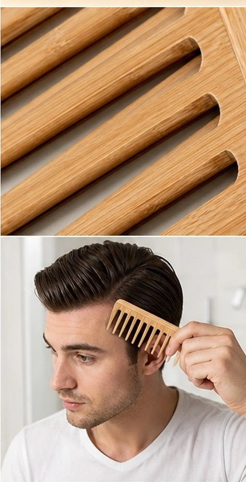 2Pcs Bamboo Wide Tooth Comb Large Tooth Detangling Comb Vintage Hair Styling Tool Smooth Grip for Men Women Travel Use