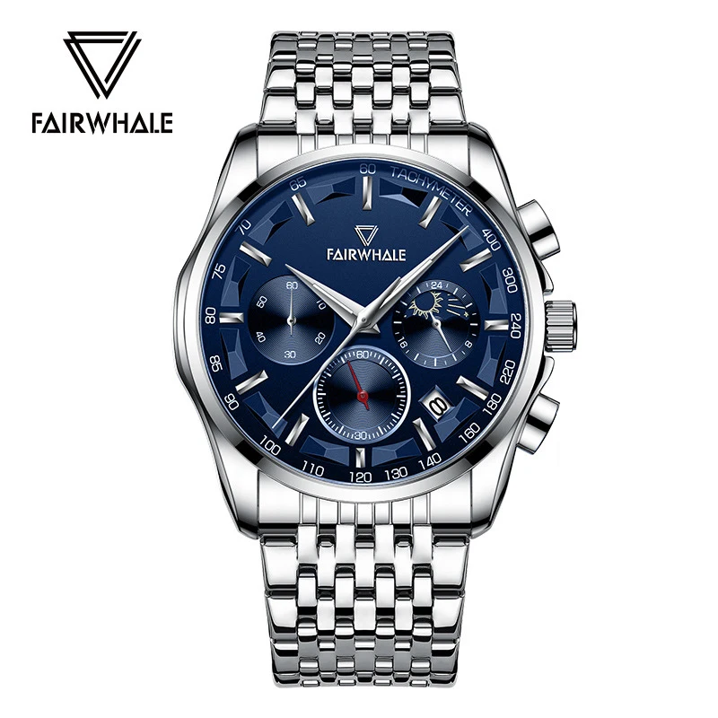 Mark Fairwhale Men’s Watches Top Luxury Brand Fashion Quartz Men Watch Waterproof Moon Phase Chronograph Business Wristwatches
