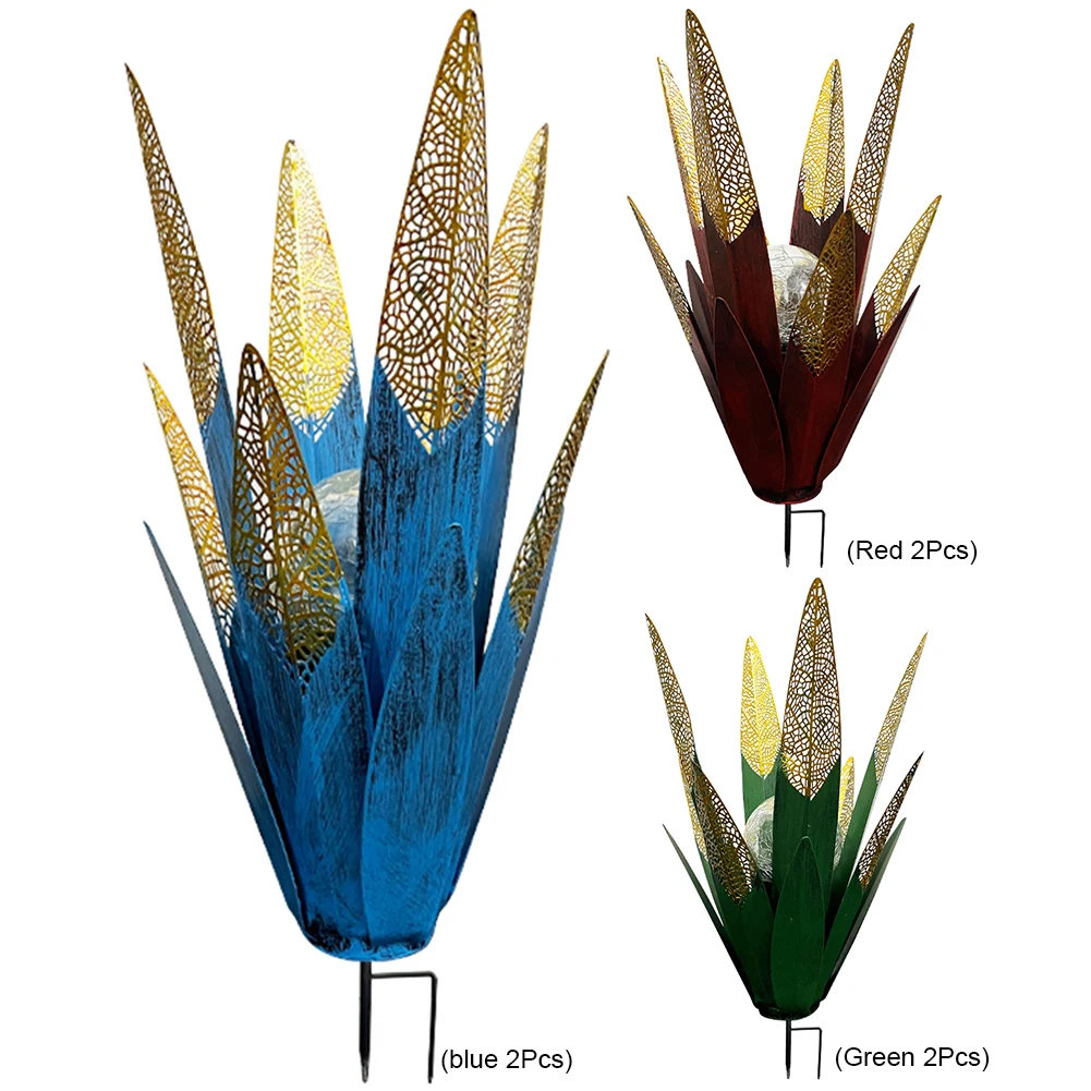 2Pcs Tequila Rustic Sculpture Multi-Color LED Solar Light Metal Agave Plant Home Decor Tequila Plant Home Decor Lawn Ornaments