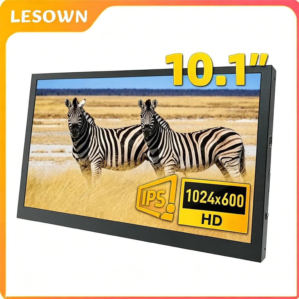 LESOWN 10.1inch CNC External Monitor 1024x600 Aluminum Screen HDTV VESA 75 Secondary Display for Industrial Control PC