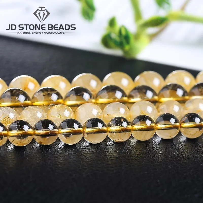 Natural Ice Gold Rutilated Quartz Yellow Hair Crystal Round Loose Spacer Reiki Beads For Jewelry Making Diy Bracelet Accessory