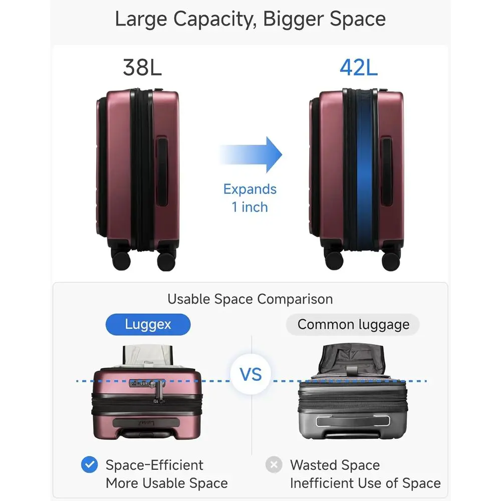 20 Inch FLO5 Expandable Polycarbonate Carry-On Suitcase with Front Pocket (Cheery FX-Core)