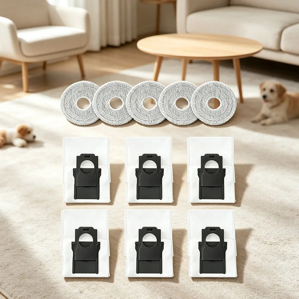 For JONR T5 for PRO GEN2 Robot Vacuum Cleaner Spare Kit: 5 Mop Cloths + 6 Dust Bags Supporting Long Term Operational Stability