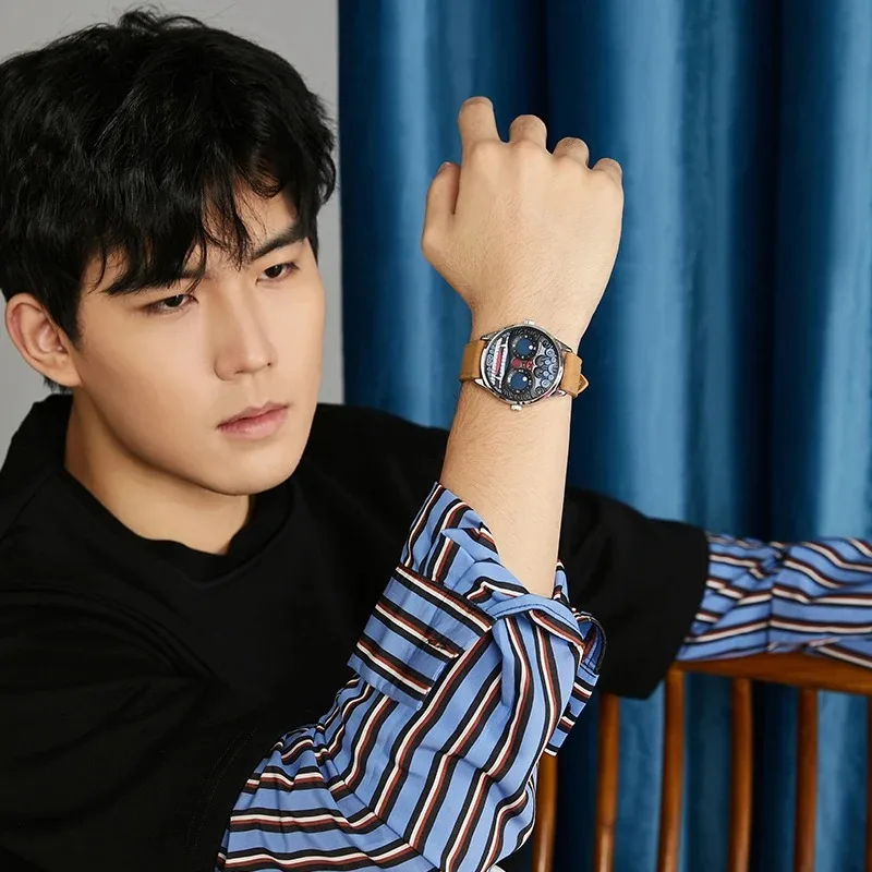 ABBYLUN 1363 موضة جديدة ساعة كوارتز للرجال سلسلة رقص الأسد الصيني شخصية ثلاثية الأبعاد ساعة الإغاثة تصميم الشارع ساعات المعصم