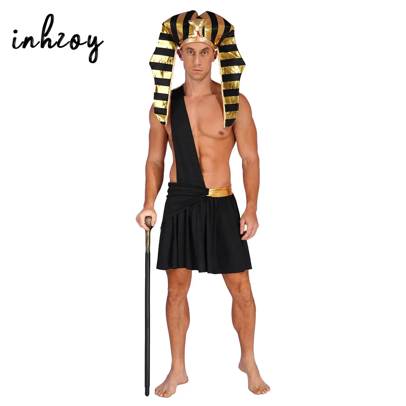 Herren Halloween ägyptischen Pharao Cosplay Kostüm alten Ägypten König Rollenspiel verkleiden Karneval Thema Party Phantasie Outfit Clubwear