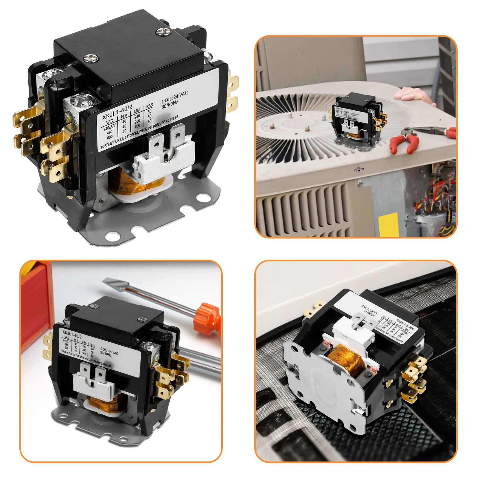 

2 Amp 24Vac Air Conditioning Contactor Replacement Compressor Unit Condenser 24V Coil Durable Abs
