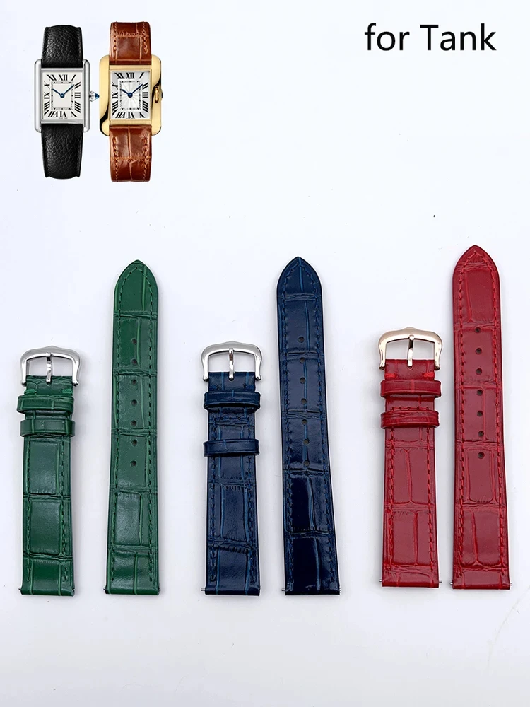 Genuine Leather Watch Strap, Soft Breathable Cowhide, Fits Cartier Bands Tank/Solo/Santos, 14mm-24mm