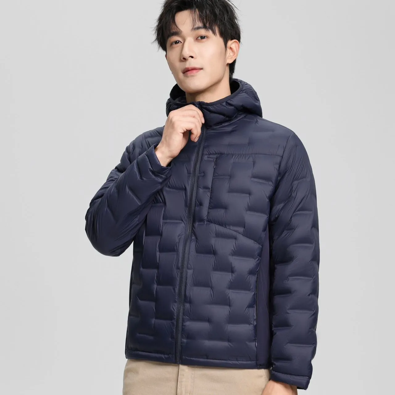 سترة رجالي بقلنسوة 90 بالمائة معطف شتوي منتفخ من ريش البط الأبيض للرجال دافئ خفيف الوزن بلون سادة ملابس خارجية بسيطة #2