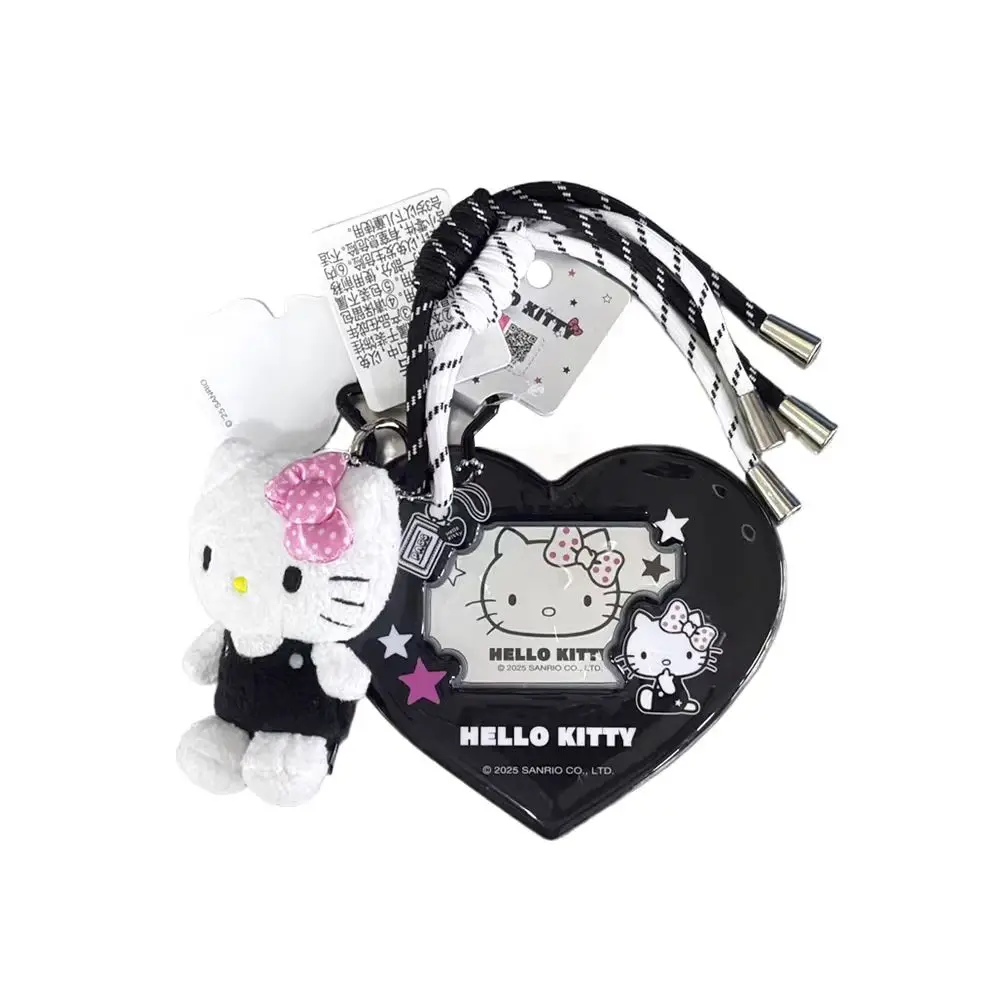 

Hello Kitty Black White Minimalist Plush Toy with Card Holder Keychain - Cute Fashion Accessories Lanyard ID Card Case Pendant