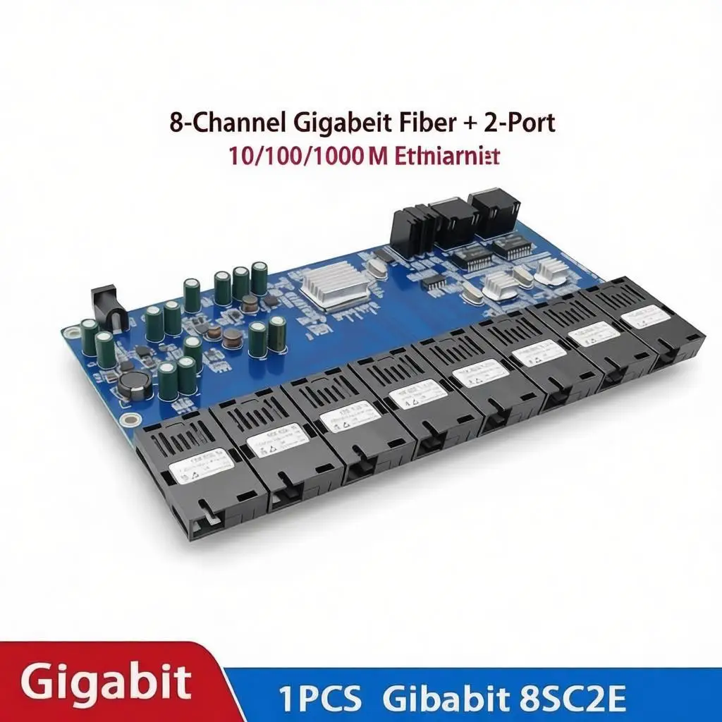 8-Port Gigabit Ethernet Switch Fiber Optical Media Converter 1.25G SC PCBA Board 8F2E 10/100/1000M with 8 SC And 2 RJ45 UTP Fibe