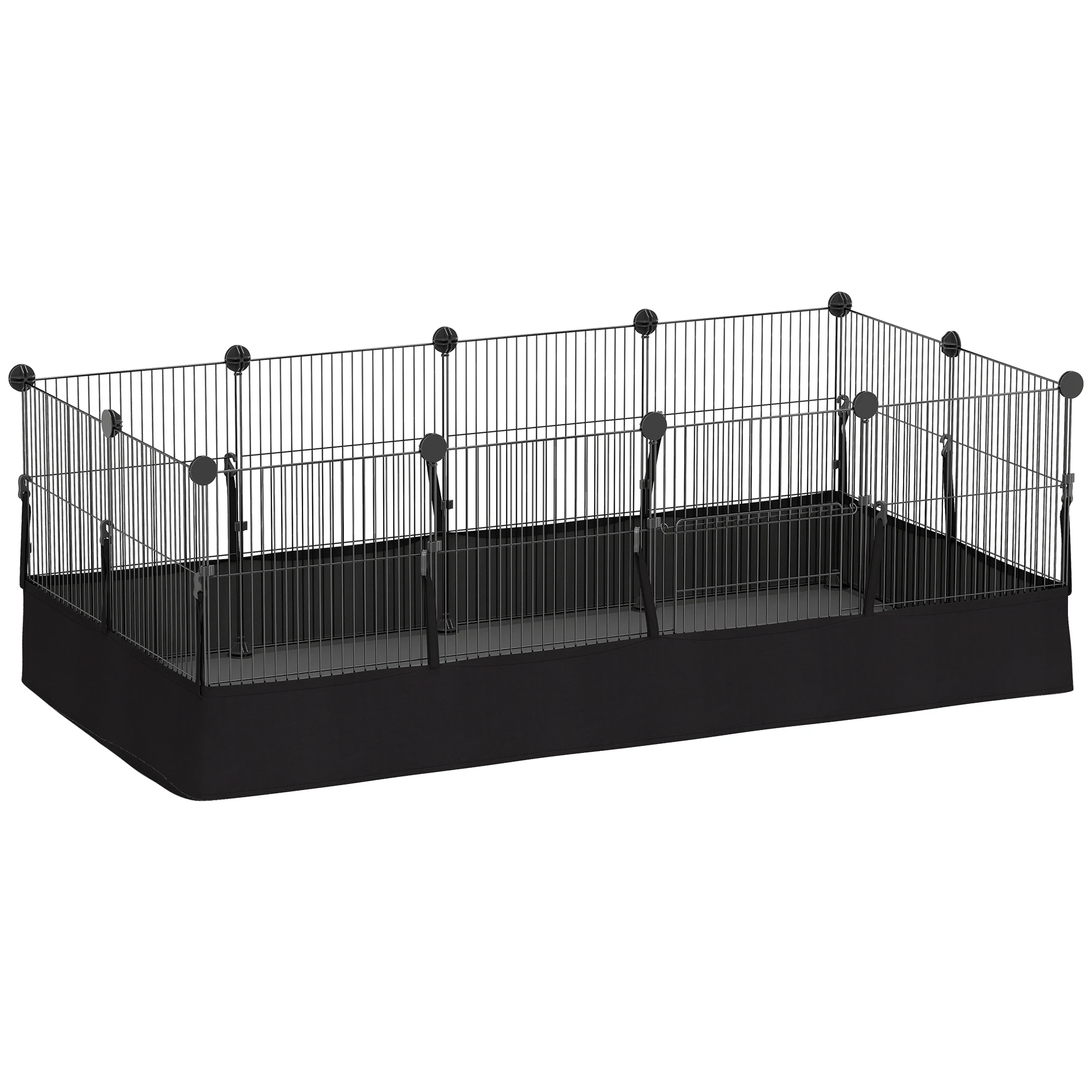 Pawhut 12-paneels metalen dierenhek, klein dierenverblijf, aanpasbare vorm, waterdichte mat, ren voor cavia's, egels, 120x60x40 cm, zwart