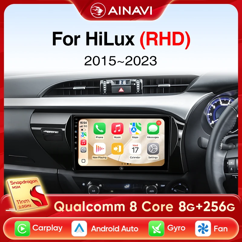 

Автомобильное радио Ainavi для Toyota Hilux RHD 2015 2016 2017 2018 2020 2021 2023, беспроводной Carplay Android, авто, мультимедийный плеер, стерео