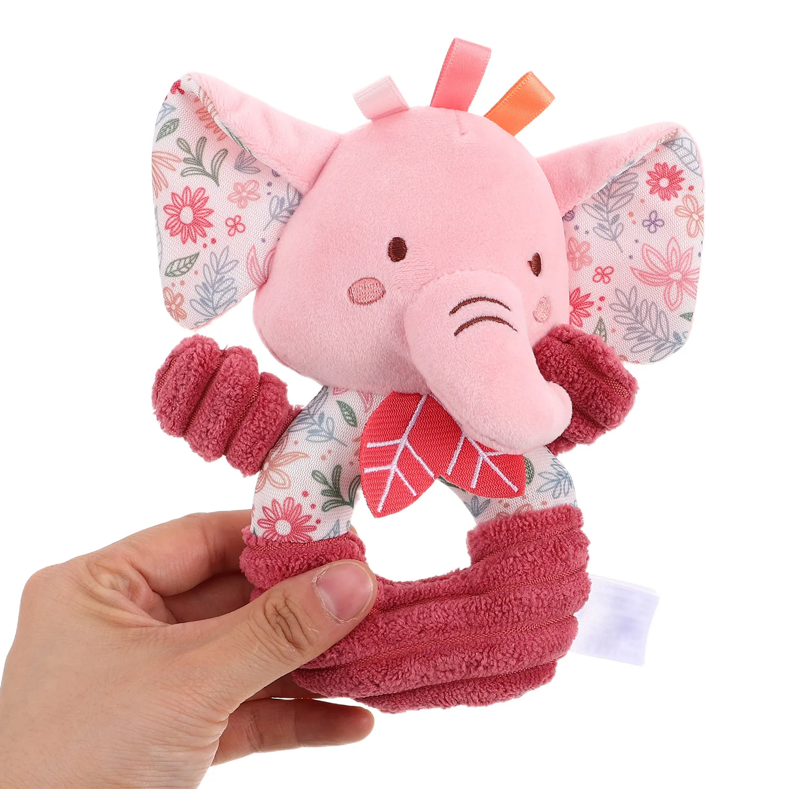 Zachte babyhand voor pasgeborenen Schattige olifantenring met ingebouwde rammelaar, knispergeluid Roze babyring Veilig, comfortabel pasgeboren kind