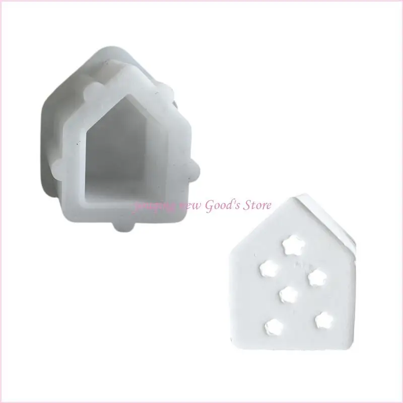 

57QA Silicone Teas Light Holder Mold Sturdy Silicone House Shaped Mold for Making Plaster Teas Light Holders Ornament