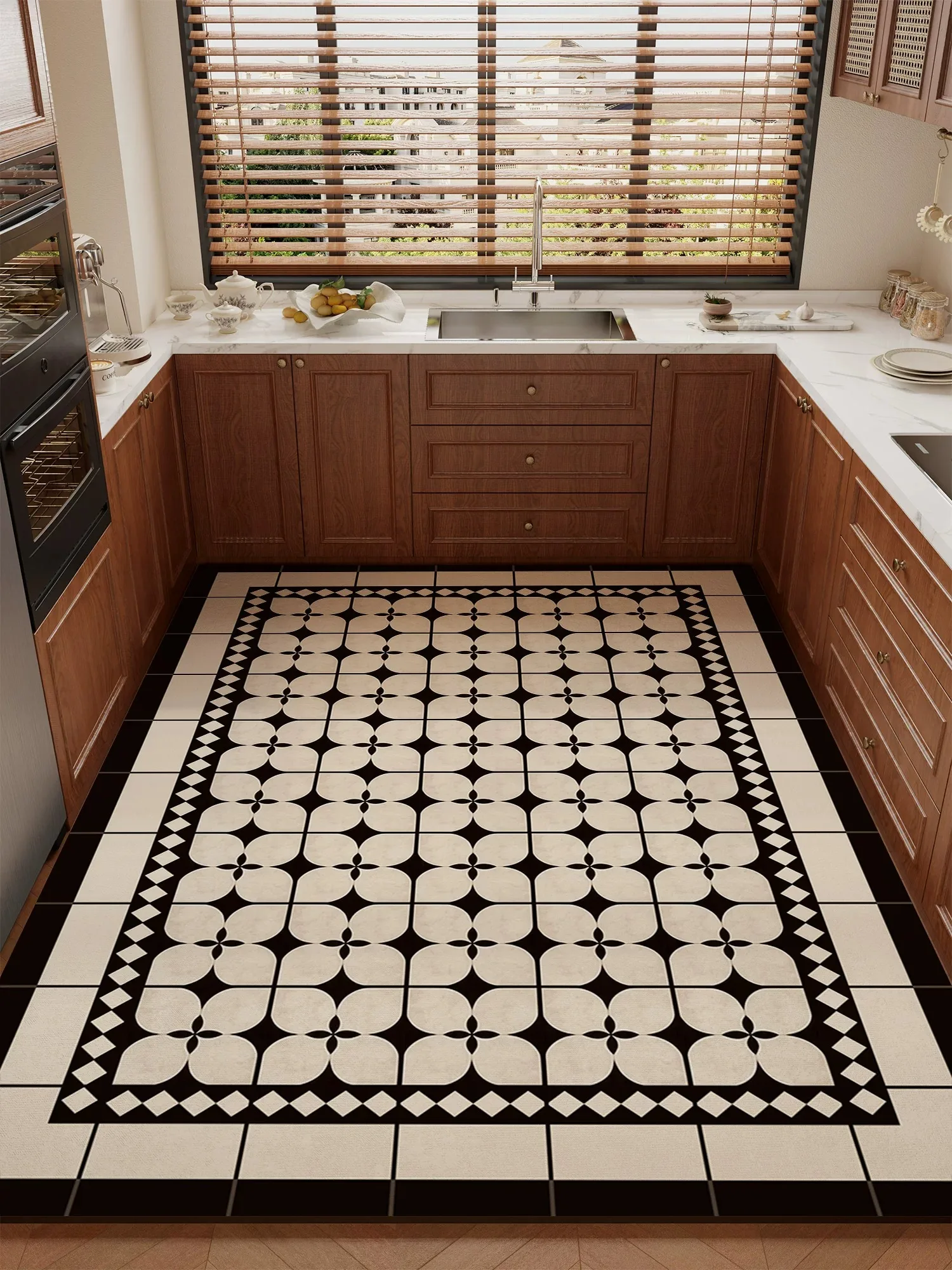 Non-slip Kitchen Carpet Geometric Pattern Home Decoration Rugs Scrubable Pvc Floor Mats Oil-proof Waterproof Dirty Resistant Rug