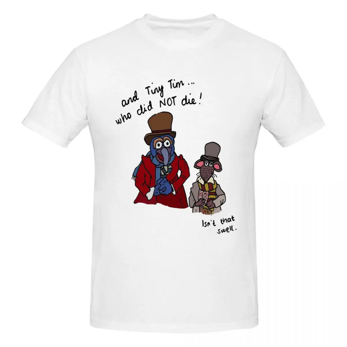 و Tiny Tim Who لم يوتى Muppet عيد الميلاد كارول الرجال تي شيرت المتضخم تي شيرت الرجال الجولة الرقبة القطن تيز الصيف القصير