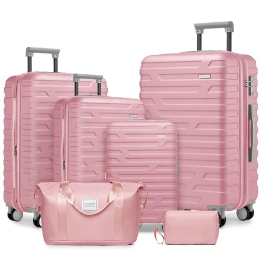 

Pink 6 Piece Hard Shell Luggage Set with Expandable Design Spinner Wheels and Lock for Family Travel Durable Carry On Suitcases