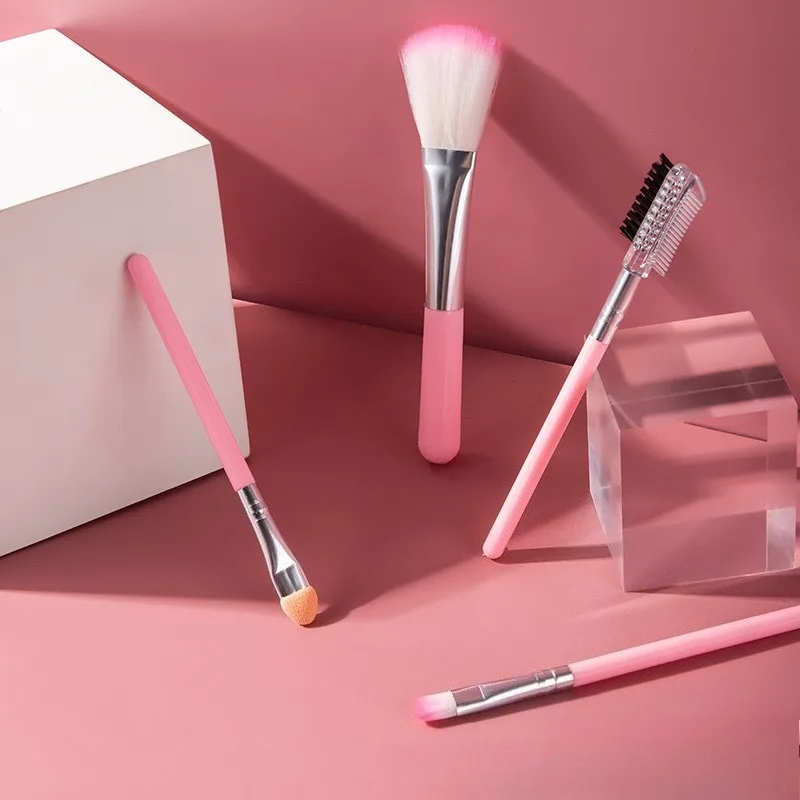 5 STKS Tas Draagbare Plastic Borstel Handvat Make-up Borstel Vezel Textuur Poeder Blusher Oogschaduw Borstel Make-up Beauty Tool Set