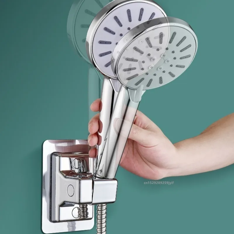Image 4: Support de pommeau de douche mural auto-adhésif, support de douche réglable et rotatif, accessoires de salle de bain
