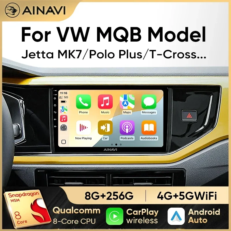 Ainavi Car Radio For VW Volkswagen MQB POLO VI Plus Jetta MK7 T6 Bora Wireless Carplay Android Auto Multimedia Player Car Stereo