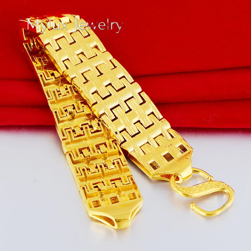

Mylux Jewelry 9999 Thickened Fashionable Gold 24k Gold Men's Watch Chain Wrist Chain Pixiu S Buckle Atmospheric Wide BraceletAU7