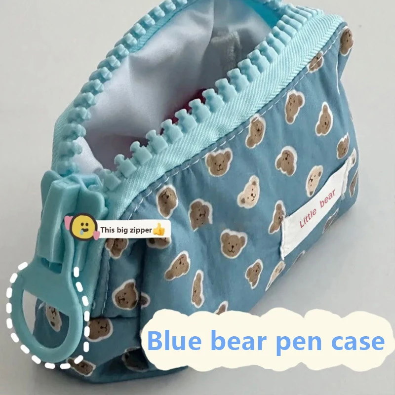 Cute Big Zipper Stationery Box Color Print Little Bear Pencil Case Thickened Edging Large Capacity Portable Storage Cosmetic Bag