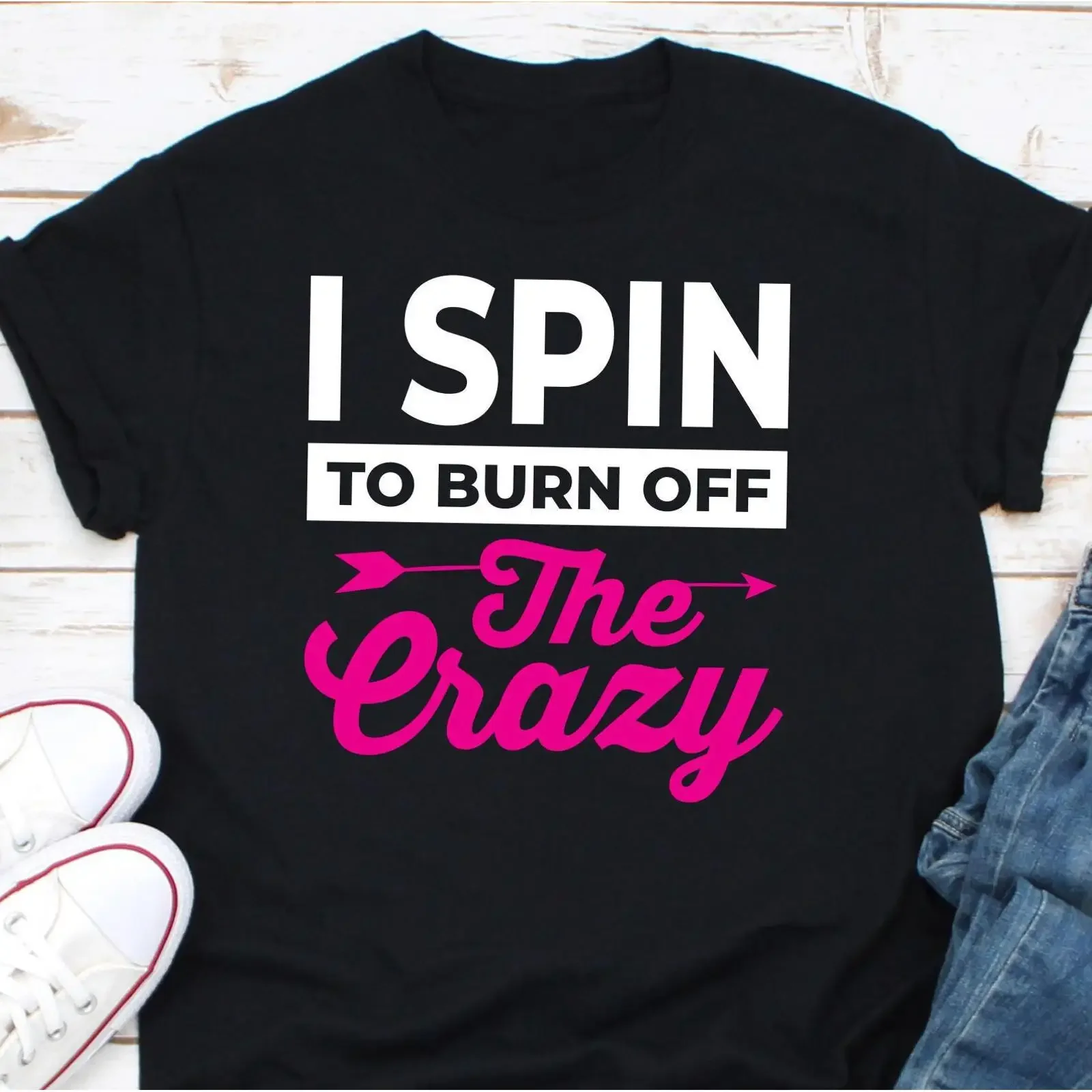 I Spin to Burn Off the Crazy Funny T Shirt Women's Cycling Workout Casual for Class Gym Fitness vintage Washed Slightly Soft