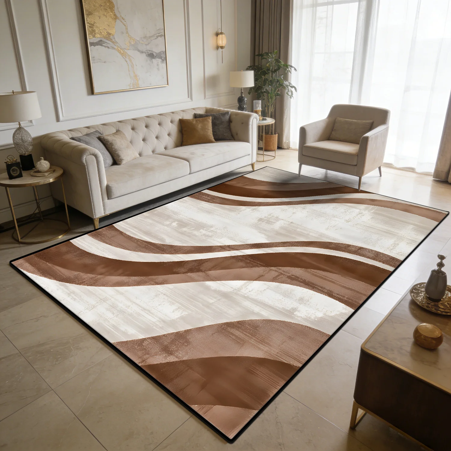 Modern Light Luxury Style Large Living Room Rugs Curve Art Decoration Home Machine Washable Carpet Bedroom Baby Crawling Mat view 5