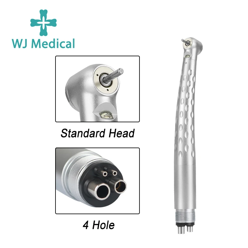 WJ Dental LED Hochgeschwindigkeits-Handstück mit integriertem E-Generator, Standardkopf, Druckknopf, 3 Wassersprays, 2/4 Löcher, rotierend