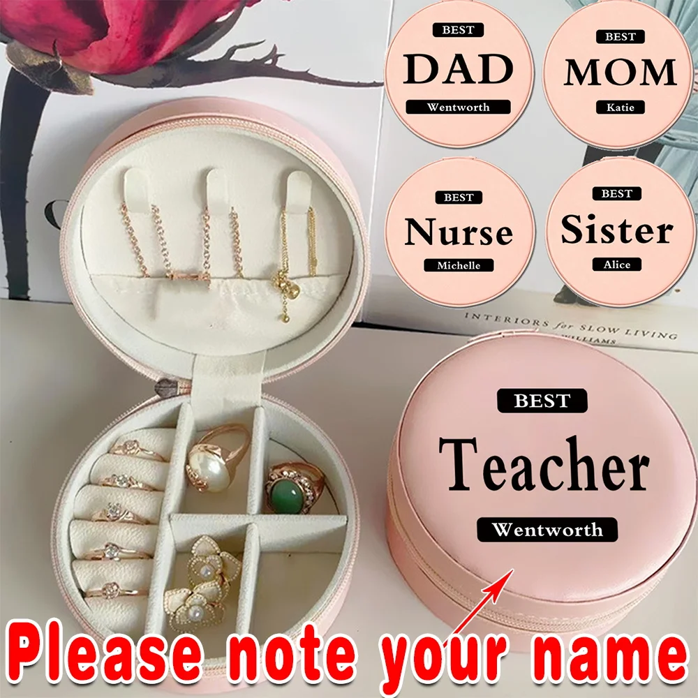 

Customized Name PU Jewelry Storage Box Jewel Organizer Case Women Earring Necklace Bracelet Ring Holder Portable Personalized