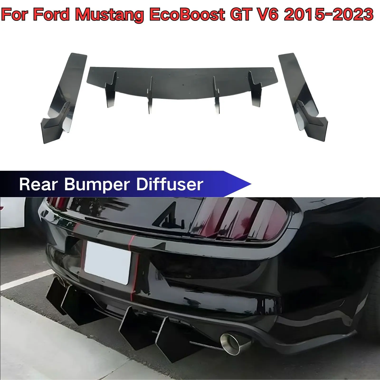 لفورد موستانج EcoBoost GT V6 2015-2023 المصد الخلفي الناشر اكسسوارات السيارات طقم الجسم المفسد الفاصل الناشر الأسود