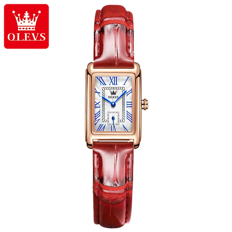 

OLVES New Fashion Rectangle Dial Quartz Watch for Women Red Leather Strap Womens Watches Top Brand Luxury Relogio Feminino