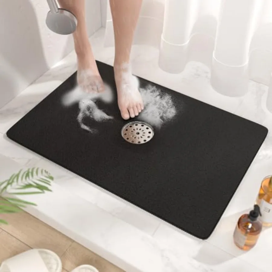 

Shower Mat with Center Drain Hole, 24 x 16 Inch Non Slip Bath Mat for Textured Tub, Soft Loofah-Style Bathtub Mat Without Sucti