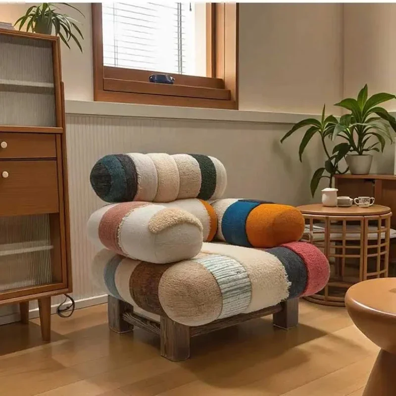 Nordic solid wood leisure sofa chair small apartment living room patchwork soft bag sofa bedroom model room