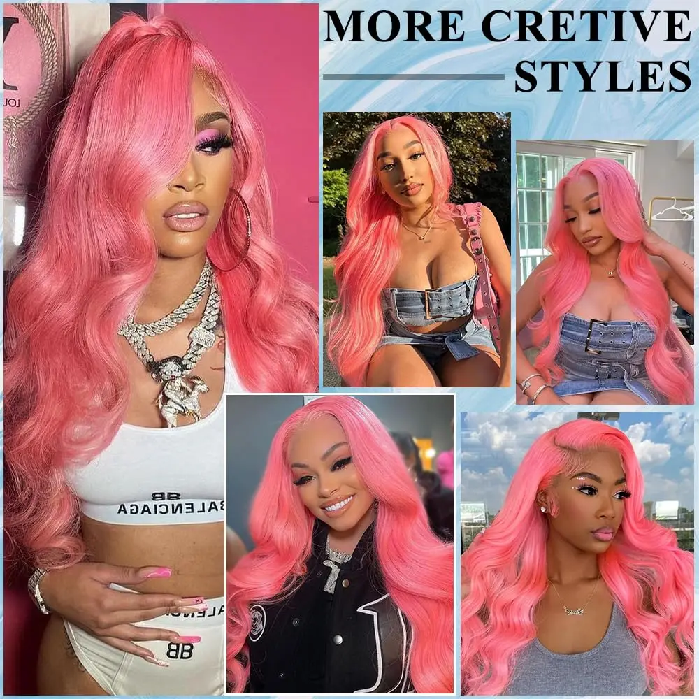 Luz rosa 13x6 hd peruca frontal do laço 100% perucas de cabelo humano 30 Polegada onda do corpo peruca colorida vermelha 13x4 perucas de cabelo brasileiro para mulher