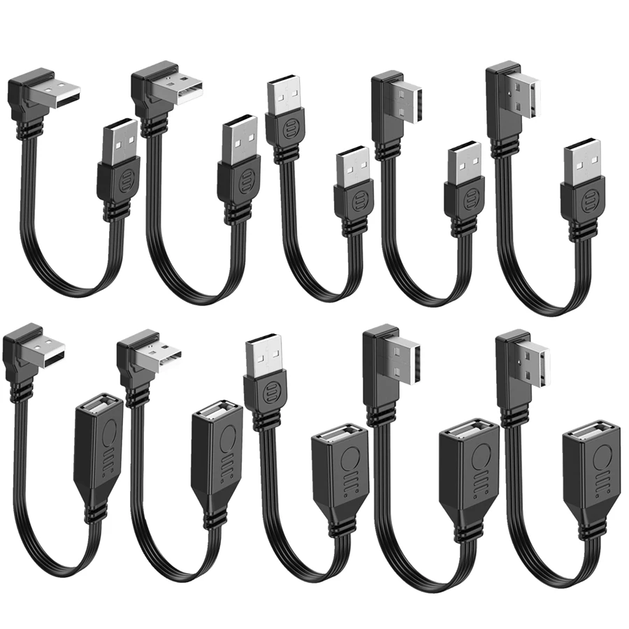 USB A Male To Female 90 Angled Extension Flat Short Cable USB2.0 Male To Female Right Left Down Up Cable Cord