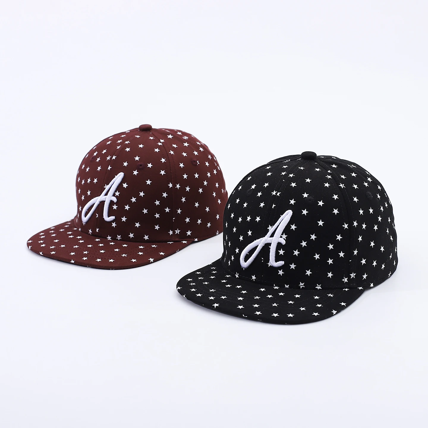 Full-print white star-letter A flat-brim hat, retro street style, hip-hop hat, outdoor versatile soft-top casual hat