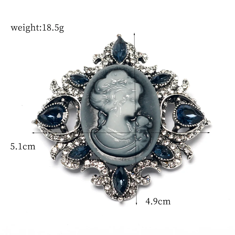 Strass de cristal vitoriano cameo broches vintage para mulheres camafeu da rainha beleza cabeça broche pino roupas accessor