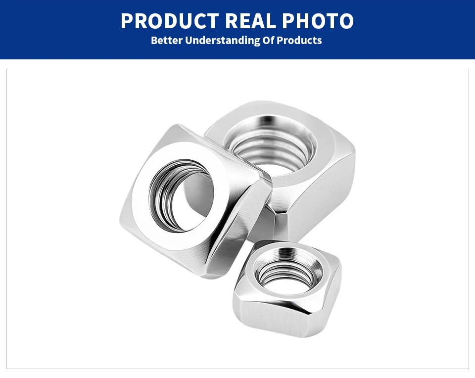 DIN557 Vierkantmuttern 304 Edelstahl M3 M4 M5 M6 M8 M10 M12 Vierseitige Muttern für industrielle Befestigungen – Detail 6