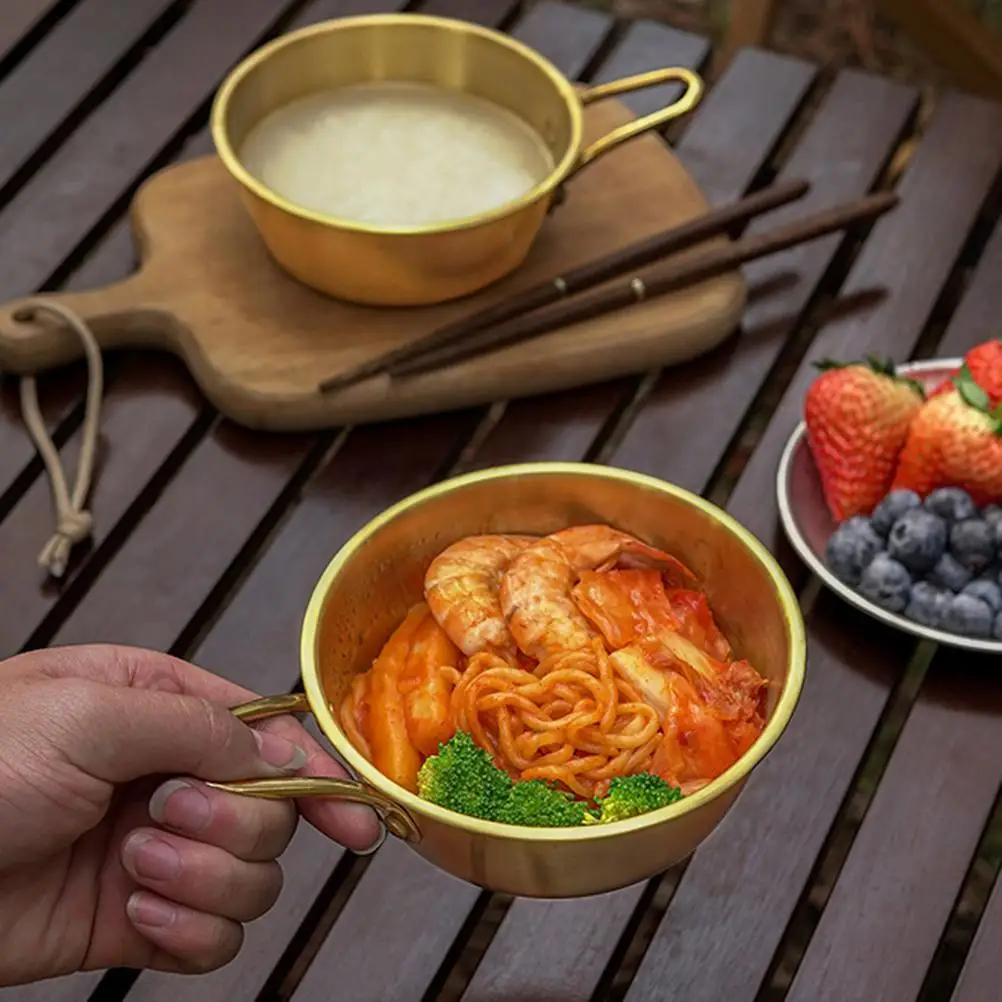 

304 Stainless Steel Camping Bowls with Handle Portable Hanging Bowls for Outdoor Camping Picnic Tableware