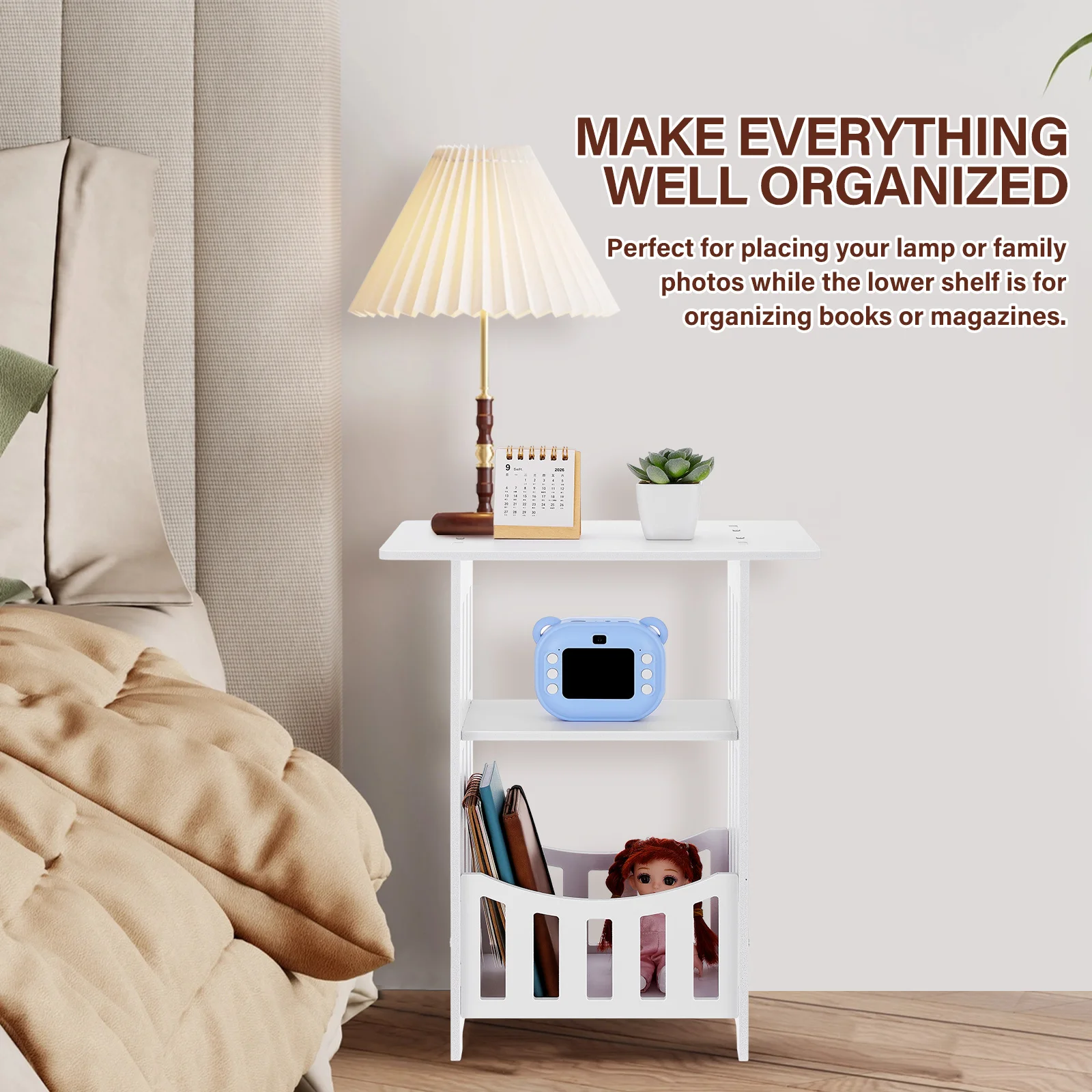 Mesa auxiliar de sofá blanca para dormitorio, sala de estar, muebles de espacio pequeño, mesita de noche minimalista moderna para el hogar