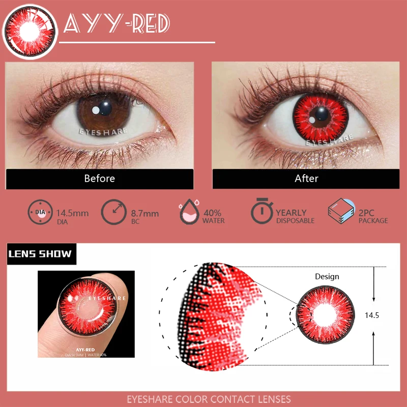 EYESHARE 2pcs Colored Contact Lenses Colorful Contact Lenses Anime Cosplay Contact Eye Lenses Halloween Beauty Makeup Color Lens