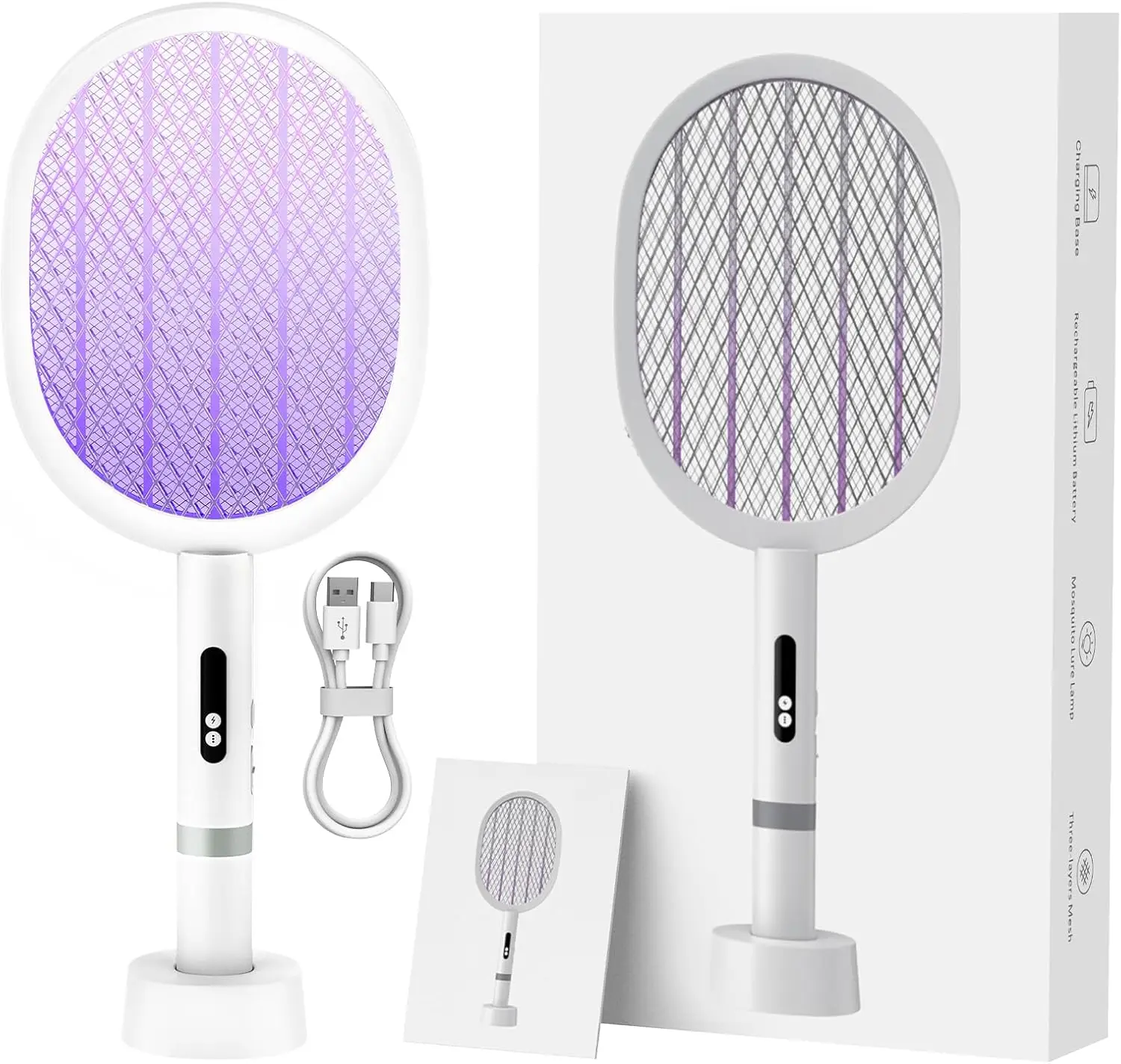 

Усовершенствованная электрическая мухобойка 4000В с двумя режимами, перезаряжаемая через Type-C, разборная, для использования в помещении и на улице