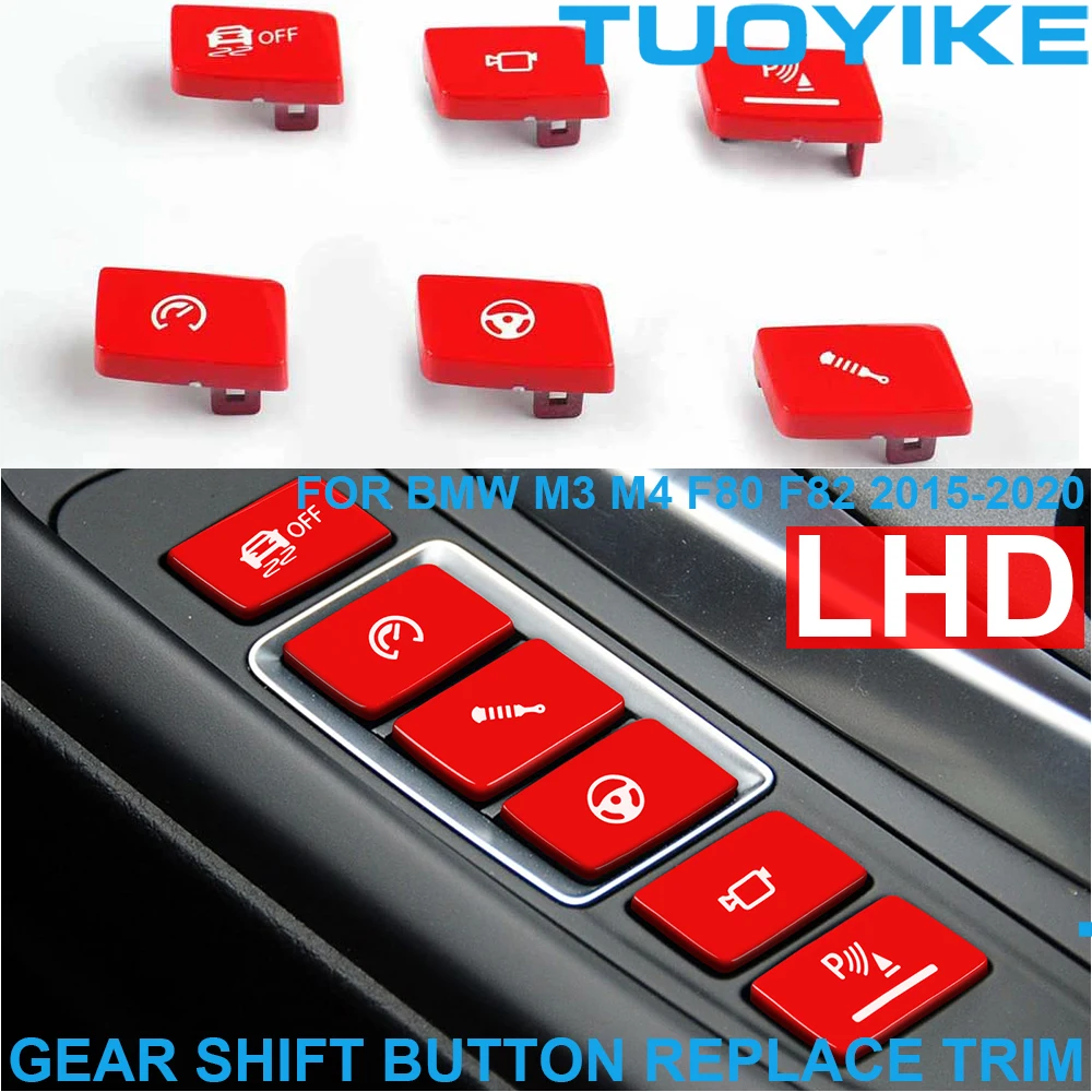 LHD ABS Sport RED Interior Central Console Gear Shift ESP Switch Button Trim Radar Electric Eye For BMW M3 M4 F80 F82 2015-20