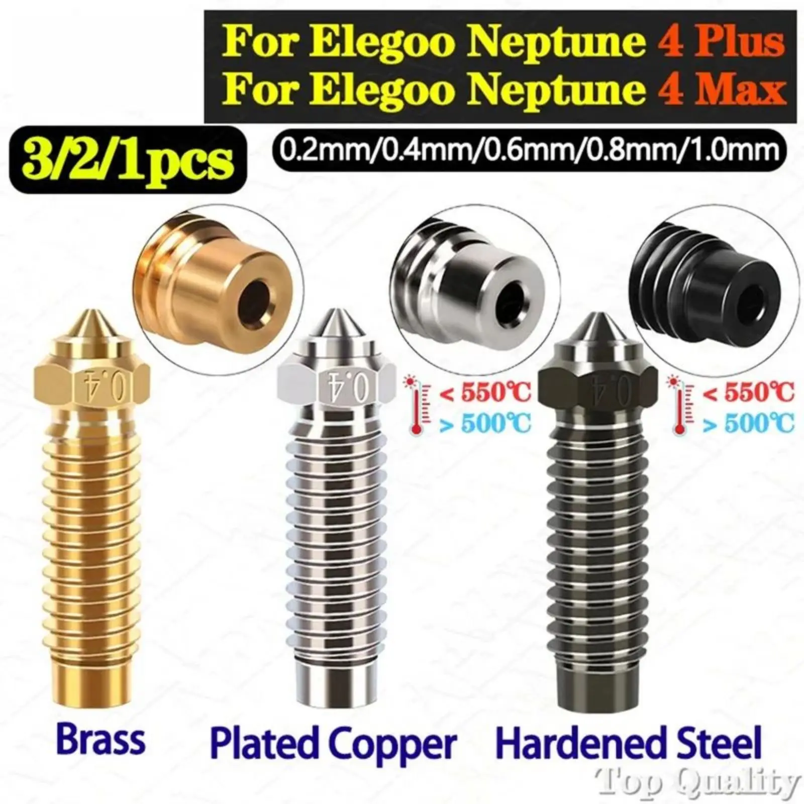 

Nozzles for Elegoo Neptune 4 Plus/4 Max Nozzles 0.2/0.4/0.6/0.8MM Nozzle Brass Copper Plated Hardened Steel High Speed Nozzle