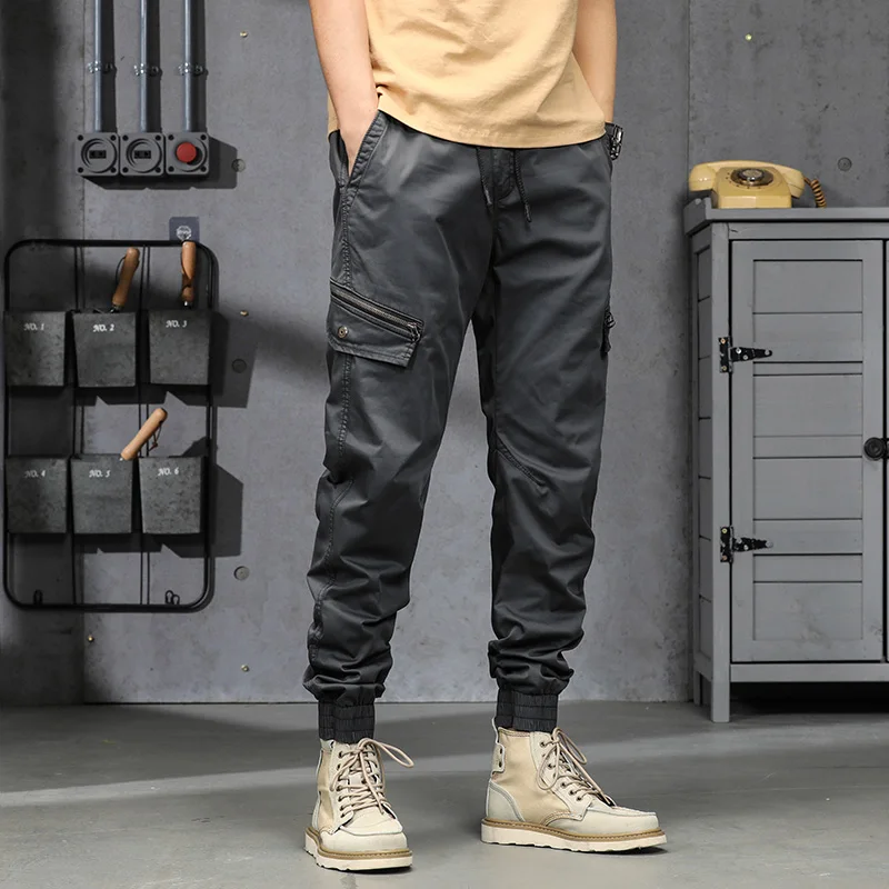 

Men Summer New Cotton Fashion Casual Elastic Pant Men Quick Dry Jogging Loose Trousers Men Multi Pockets Tactical Cargo Pant Men