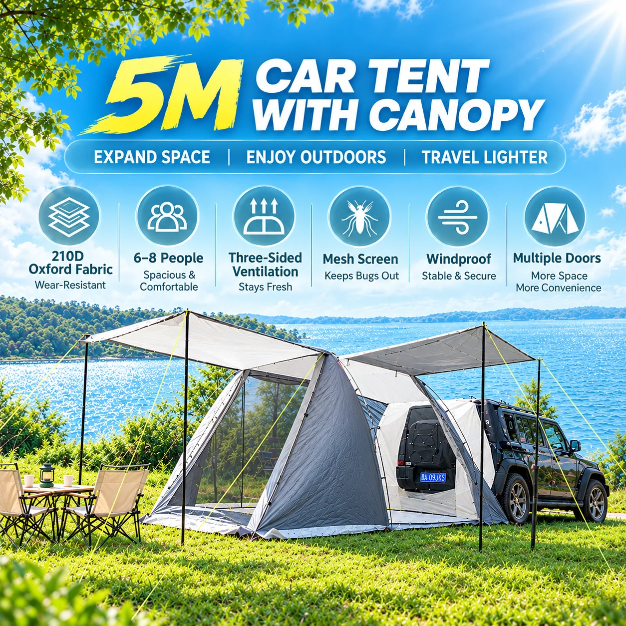 Car Tents for Camping SUV, 6-8 Person Car Awning Outdoor Tent with Awning Mesh Screens,Portable Car Camping Tent Tailgate Tent