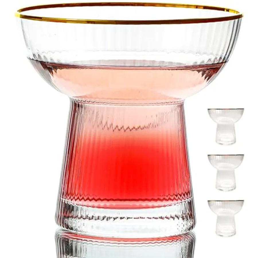 

Набор из 4 бокалов для маргариты без ножки - Элегантные коктейльные бокалы с вертикальными полосками, премиальная стеклянная посуда ручной выдувки для мартини и ми-тильяс.